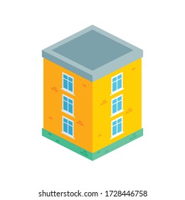 Yellow Isometric Building vector illustration, isolated on white background