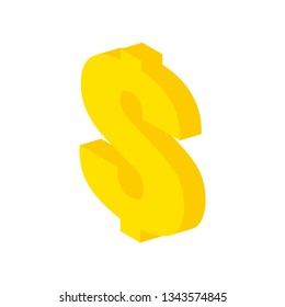 Yellow isometric dollar on white background without shadow. Symbol of paymant. EPS 10