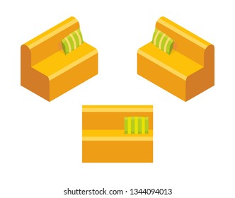 Yellow isometric geometric stylish sofa for home and office isolated on a white background. Couch flat illustration for advertising banner concept for furniture stores, for mobile applications or game