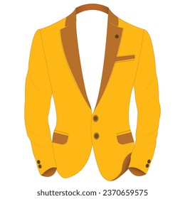 a yellow jacket with brown buttons on a white background. It is perfect for use in a variety of designs, such as website graphics, product packaging, and social media posts.