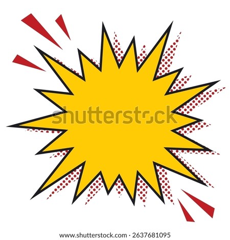 Yellow jagged bomb frame with black border and dotted shadow