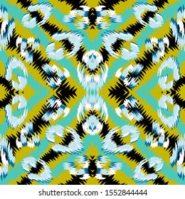 Yellow Jaguar Fur Vector Seamless Pattern. Blue Panther Jungle India Illustration. African Camouflage Panther Wallpaper. Blue African Background