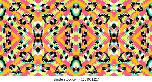 Yellow Jaguar Fur Vector Seamless Pattern. Green Cheetah Luxury India Texture. Green Animal Skin Fashion Pattern. India Realistic Jaguar Background. Pink Cheetah Design