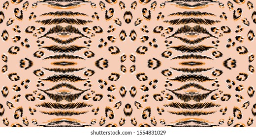 Yellow Jaguar Fur Vector Seamless Pattern. Curry Animal Jungle India Texture. Curry Leopard Fur Realistic Illustration. India Exotic Cheetah Wallpaper. Black Leopard Background