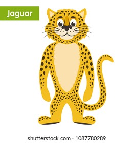 Yellow jaguar on a white background. Cartoon character. Vector illustration.