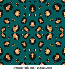 Yellow Jaguar Vector Seamless Pattern. Black Dyed Panther Handmade Tile Art Background. Abstract Carpet Grunge Painting Olive Leopard Texture. Grassy Cheetah Creative Print.