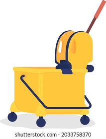 Yellow janitor cart semi flat color vector object. Supplies for cleaning in public places. Housekeeping caddy isolated modern cartoon style illustration for graphic design and animation