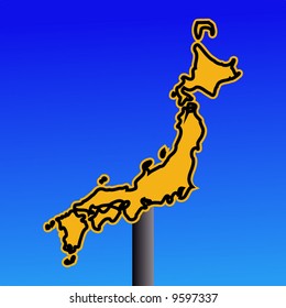 símbolo de advertencia de mapa japonés amarillo en ilustración azul
