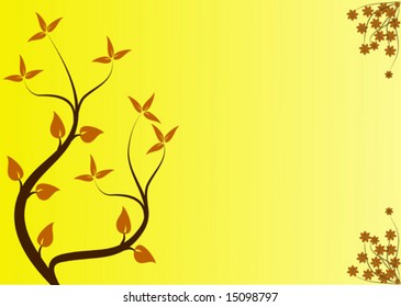 A yellow japanese floral vector design with a brown tree on a yellow base with room for text
