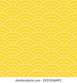 Yellow Japanese wave pattern background. Japanese seamless pattern vector. Waves background illustration. for clothing, wrapping paper, backdrop, background, gift card.