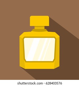 Yellow jar of perfume icon. Flat illustration of yellow jar of perfume vector icon for web on coffee colored background