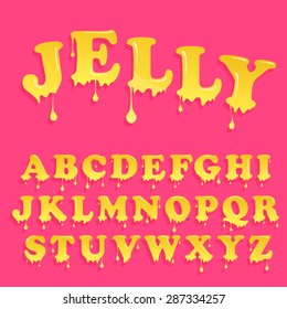 Yellow jelly alphabet. Glossy letterhead design. Vector honey letters