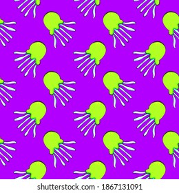 Yellow jellyfish,seamless pattern on purple background.