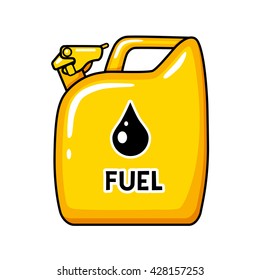 Yellow jerrycan with fuel drop icon, canister illustration.