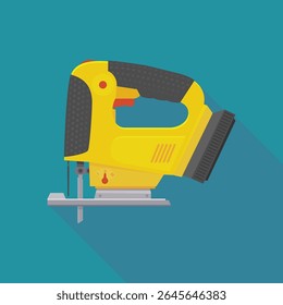 Yellow jigsaw side view in flat design style on a blue background with long shadow
