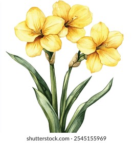 yellow jonquil flower watercolor clipart illustration