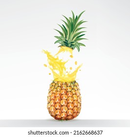 Yellow juice exploding out of a pineapple isolated on white background.Illustration vector