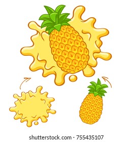 Yellow juice splash with pineapple fruit. Vector illustration. Good for packaging design.