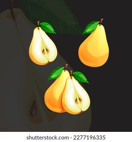Yellow Juicy Bright Fresh Ripe Pear Vector Illustration