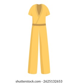Yellow jumpsuit featuring short sleeves, a v neckline, and wide legs