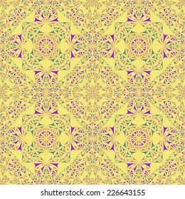 Yellow kaleidoscopic curved triangle pattern wallpaper