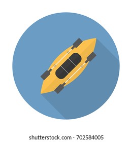 Yellow kayak with paddle, Flat vector icon with long shadow for web and mobile applications