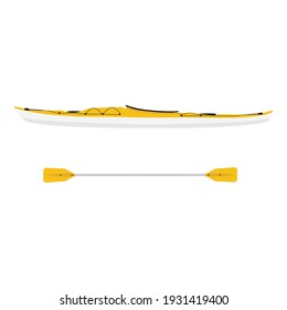 Yellow Kayak from plastic for fishing and tourism. Vector illustration isolated on white background
