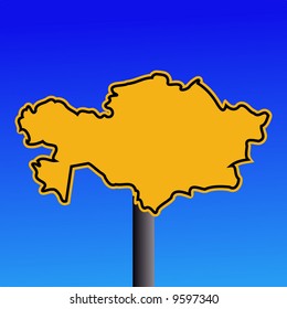 signo de advertencia de mapa amarillo de Kazajistán en ilustración azul