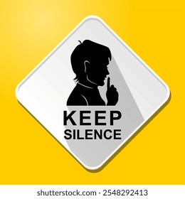 Ícone de adesivo amarelo KEEP SILENCE para aviso, rótulo de vetor claro para controle de ruído, design EPS editável isolado no branco