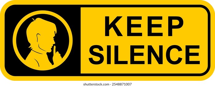 Ícone de adesivo amarelo KEEP SILENCE para aviso, rótulo de vetor claro para controle de ruído, design EPS editável isolado no branco