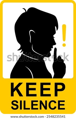 Yellow KEEP SILENCE Sticker Icon for Warning, Clear Vector Label for Noise Control, Editable EPS Design Isolated on White