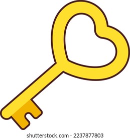 Yellow Key Heart Shape Icon Elements Flat Sticker Black Style
