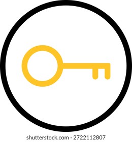 Icono de llave amarilla con cabeza redonda y eje corto dentro del borde circular negro, que simboliza el acceso o la seguridad
