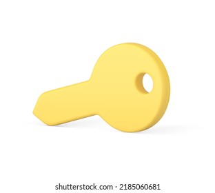 Yellow Key Unlock Lockout Web Account Protective Padlock Isometric Badge Realistic 3d Icon Vector Illustration. Metallic Door Open Equipment With Hole Internet Account Password Keyword Application