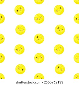 Yellow kid kawaii planet vector seamless pattern. Galaxy, space, universe. Background, print, fabric