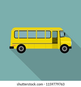 Yellow kid school bus icon. Flat illustration of yellow kid school bus vector icon for web design