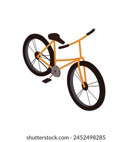 Yellow kids' bicycle. Modern classic bike. Sport cycle for race, stunts. Urban transport, eco friendly city vehicle for active lifestyle. Flat isolated vector illustration on white background