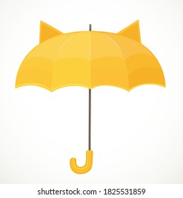 Yellow kids umbrella with cat ears isolated on a white background