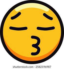 A yellow kissing emoji with puckered lips and closed eyes, expressing affection in a cartoon style.