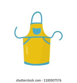 Yellow kitchen apron with small blue pocket. Protective garment of housewife. Flat vector element for culinary courses promotion