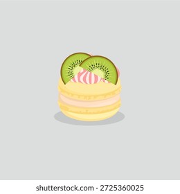 Amarelo Kiwi Macaron Vetor com Kiwi fatiado e nata chicoteada