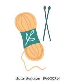 Yellow knitting yarn and knitting needles