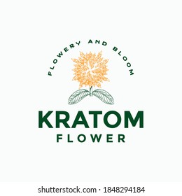 Yellow Kratom Flower With Green Leaf Hand Drawn Logo Design Vector 