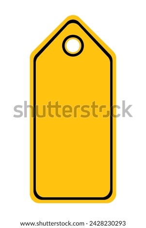 Yellow label with black elements. Discount, price tag, pentagonal shape, empty, space for your text, sale, shopping, store, boutique, place, blank, sell, purchase, buy, buyer, customer. Vector
