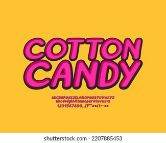 Yellow label Cotton Candy with italic pink alphabet letters and numbers