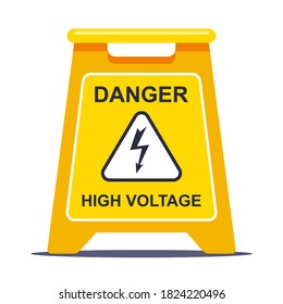 the yellow label limits the area due to high voltage. flat vector illustration isolated on white background.