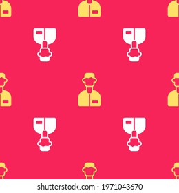 Yellow Laboratory assistant icon isolated seamless pattern on red background.  Vector