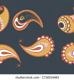 El Vector Indio De Raza Amarilla No Tiene Rasgo. Hermoso tapiz floral. Azulejos asiáticos. Texto de repetición roja.