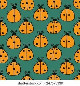 Yellow ladybirds, textile pattern, vector design