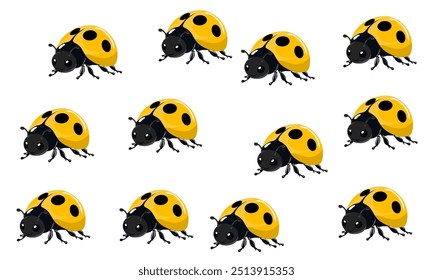 yellow ladybugs in a repeating pattern. Ideal for children's designs, nature-themed projects, or decorative purposes.
